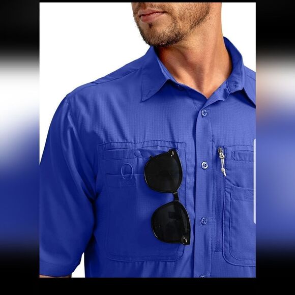 Men's Fishing Shirts with Zipper Pockets UPF 50+ Lightweight Cool Short Sleeve - Picture 5 of 15
